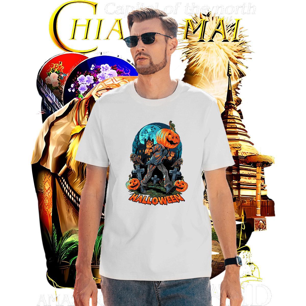 Cool Design Men T Shirts halloween Round Neck Short Sleeve Street Anime Print 230g 100% Cotton Mens Tshirts New Clothings