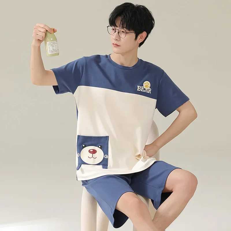 Mens cotton summer pajamas short sleeved cartoon boys pajamas thin pajamas new styleW240719