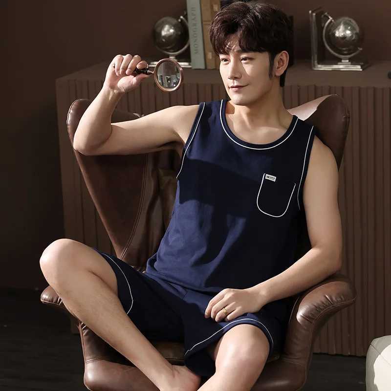 L-4XL Mens Molded Cool Pajama Set Summer Round Neck Shorts Molded Pajamas Fashion Gentlemens Pajamas Elegant PajamasW240719