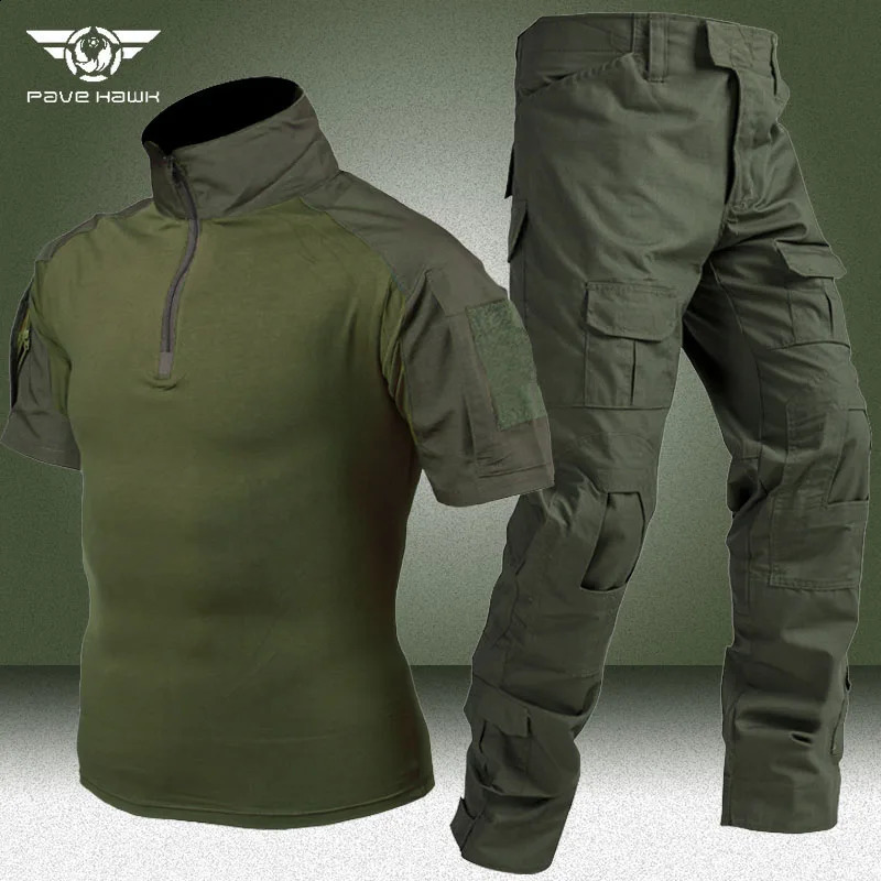 Summer Cargo Sets Men Breathable Short Sleeve TshirtsMulti-pocket Straight Pant 2 Pcs Suits Outdoor Wear-resistant Tactical Set 240819