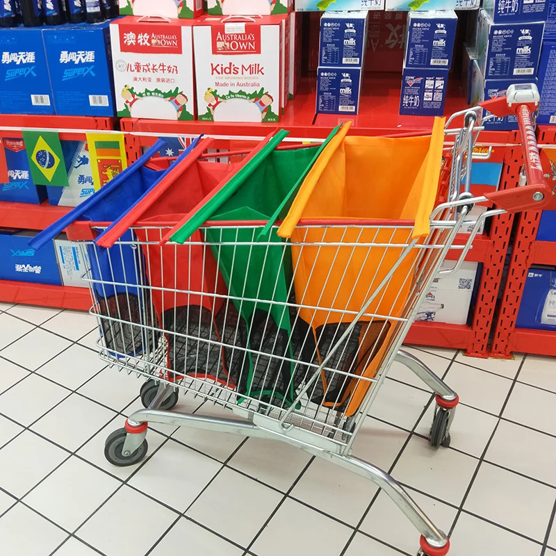 Dropship Foldable Trolley Bags4 Pack Reusable Grocery Shopping Cart Bags with Cooler Bag Eco Bolsas De Compra Detachable Sac y240925