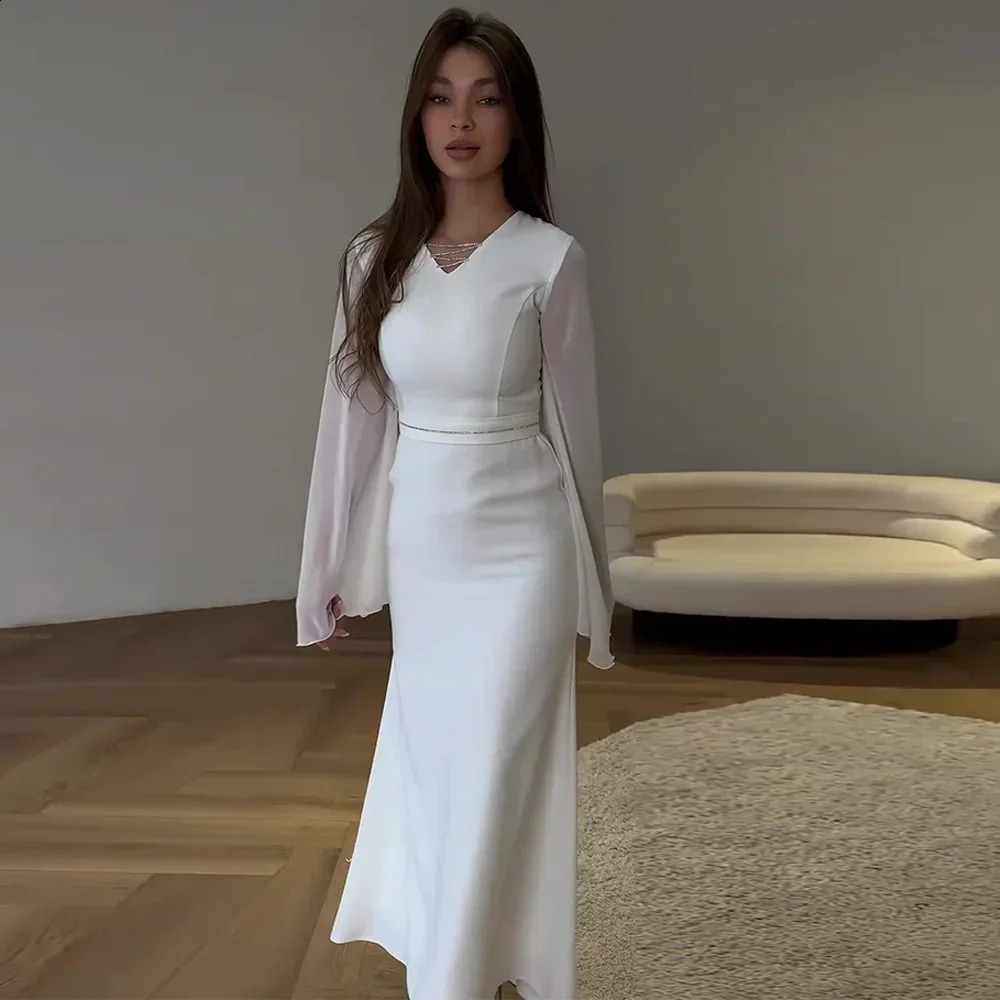 Long Dresses Women Spring Summer Flying Sleeve V Neck Dress Female French Elegant Fashion Vintage Slim Party Evening Dress 240819