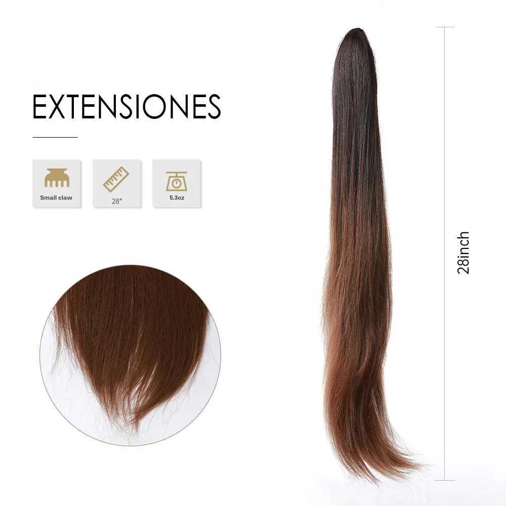 Alan Eaton Long Umbre Brown Hair Stretching and Claw Hair Synthetic Ponytail Wig High Temperature Natural Straight Hair W240817