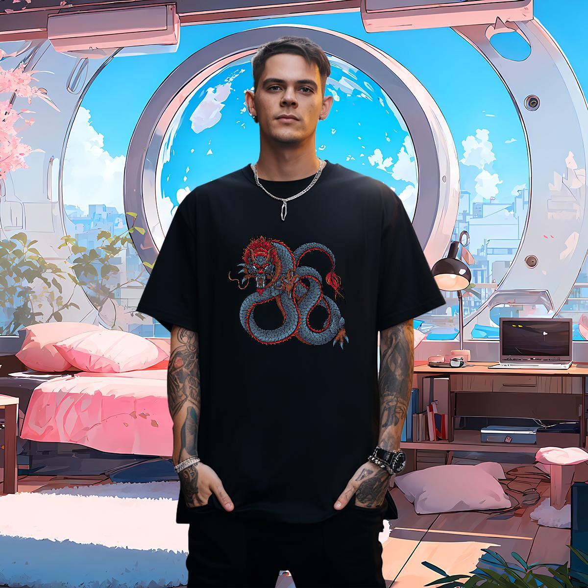 T Shirt For Man 230g 100% Cotton dragon Casual Beach Breathable DIY Logo Oversized Mens Tshirts New TOP Quality Tops