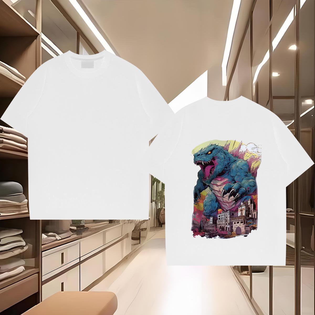 Classic Casual Mens Tshirts dinosaur Street 230g 100% Cotton Tee Shirt Breathable Crew Neck Cool Design Mens T Shirts Customized