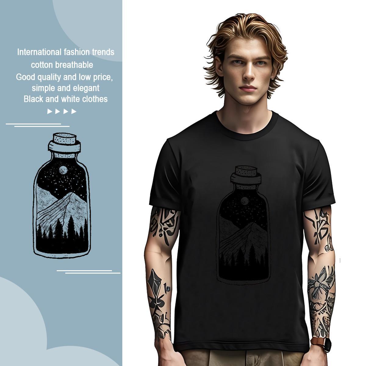 Comfortable mountains 230g Cotton Tshirt for Man Woman Summer Casual Short Sleeve O-Neck Man T Shirts New Designer Black Oversized Clothings