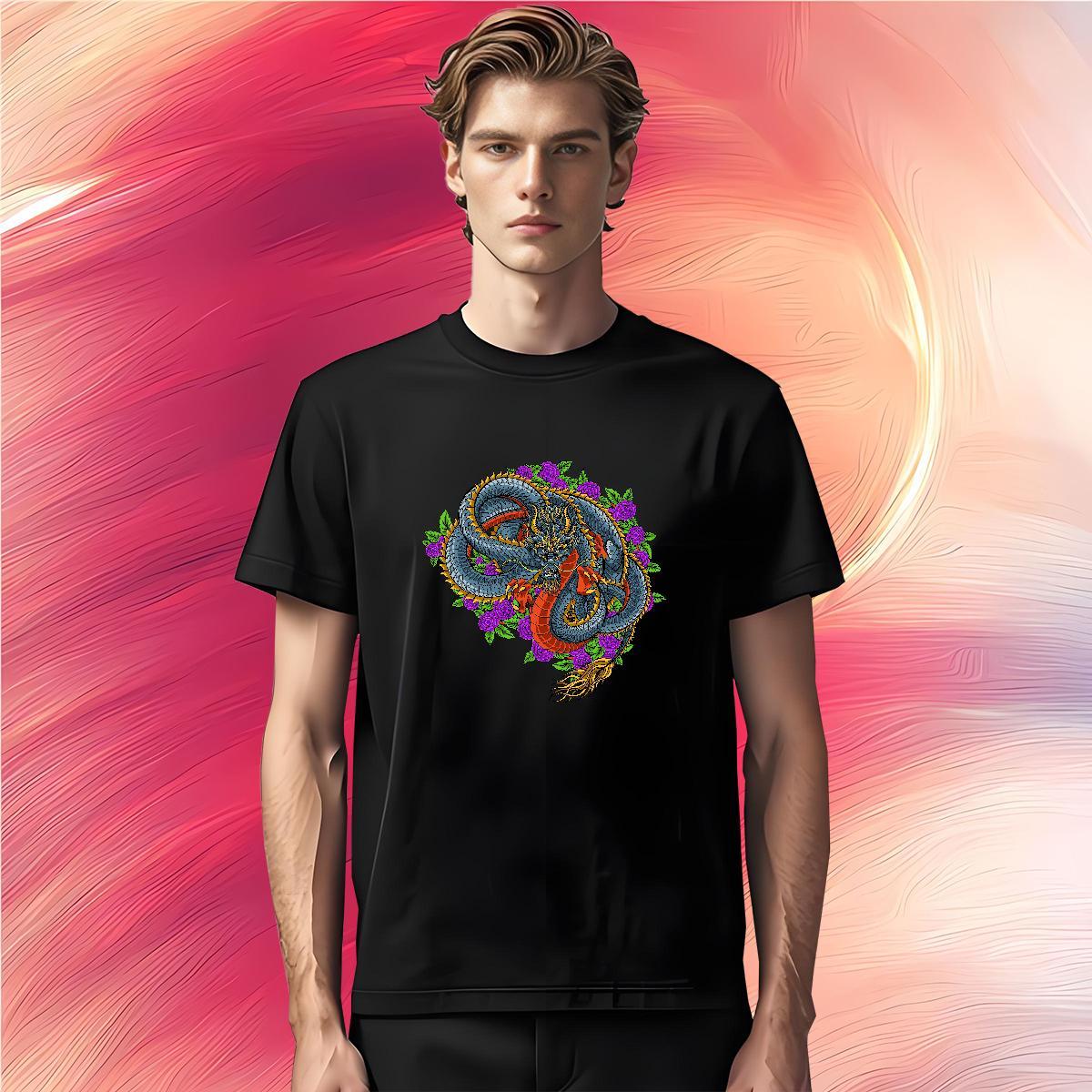 T-Shirts for Men 230g Cotton dragon Daily Outfit Breathable Short Sleeve Asian Size Men Tops Tees New Designer Cool Tops Shirt