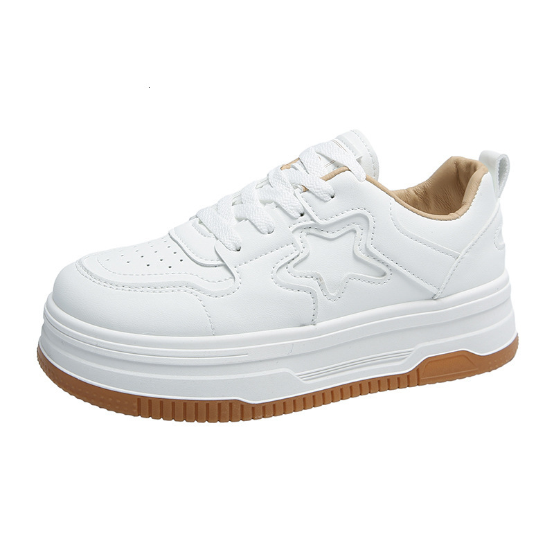 Ddmysports Thick Soled Board For Women S Spring And Autumn New Korean Version Breathable Round Toe Tied Sponge Cake Casual Sports Shoes Student White 