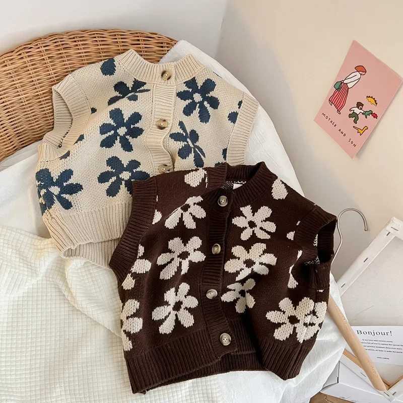 Spring Girls Knitted Autumn Korean Versatile Flower Unisex Fashionable Boys Sweater Childrens Clothing Baby Kids Cardigan B208XJ240819