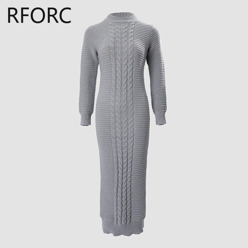 Women Solid Round Neck Long Sleeves Basic Maxi Knitting Skinny Dress 240819