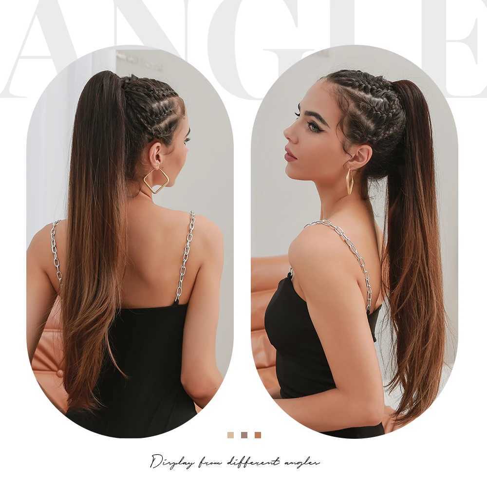 Alan Eaton Long Umbre Brown Hair Stretching and Claw Hair Synthetic Ponytail Wig High Temperature Natural Straight Hair W240817