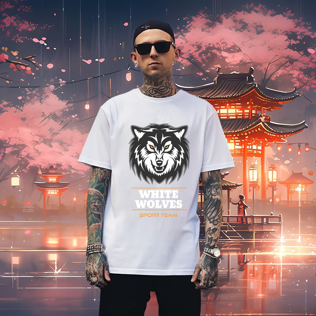 Cool T Shirts Men wolf Breathable Street wear Hip Hop Oversized 230g 100% Cotton Men Tees Customized Tees Shirts