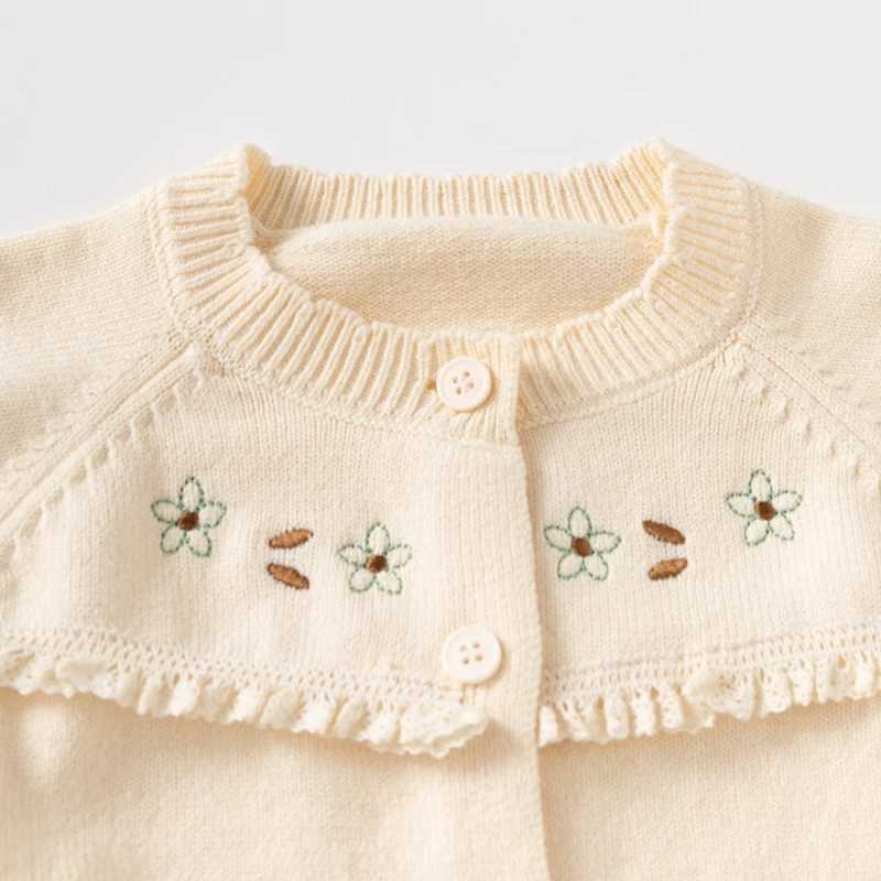 Baby Soft Cotton Floral Embroidery Ruffle Cardigan Kid Coat Sweater Cozy Long-Sleeve Knit Top for Girls Ideal for Spring/FallXJ240819