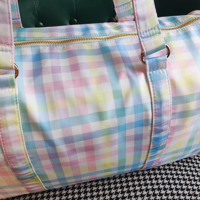 Nylon Waterproof Duffle Bags Travel Handbag Rainbow Gingham Travel Bags Custom Woman Large Fitness Yoga HandbagBags 240819