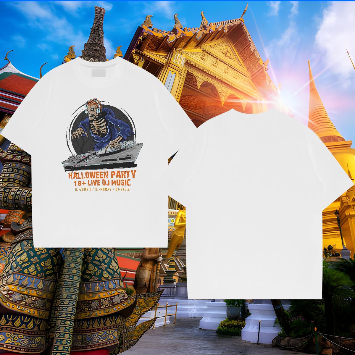 Loose Fit Man T Shirts skull O Neck Short Sleeves Summer Casual Anime Print 230g 100% Cotton Mens Tshirts DIY Tee Shirt
