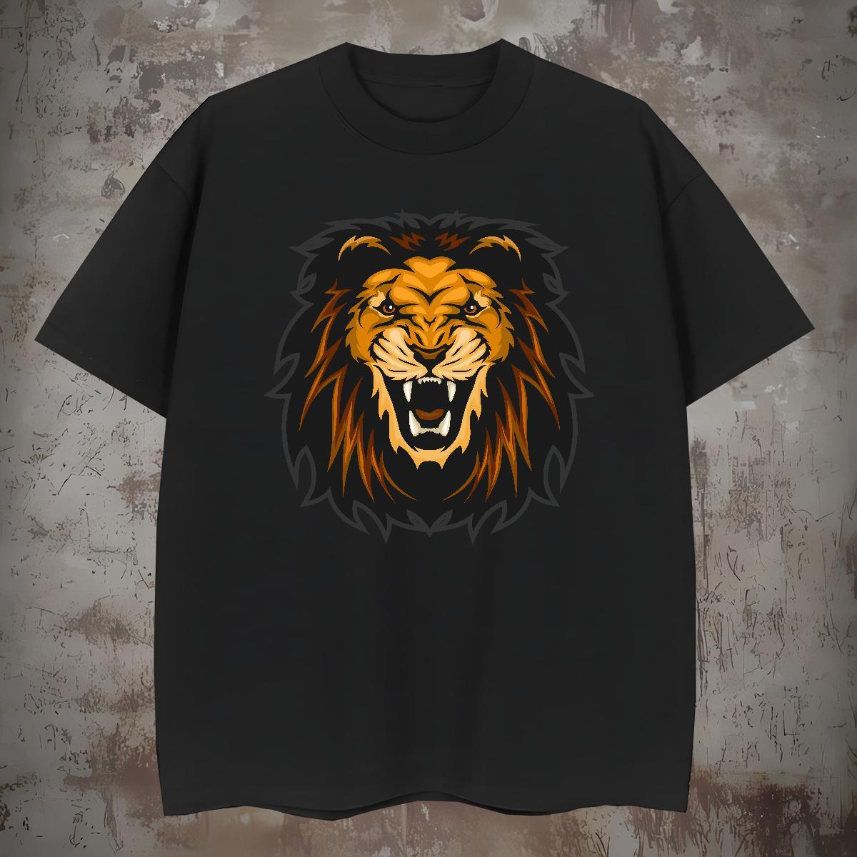 Fashion New Couples T Shirts lion Home Outdoor 230g 100% Cotton Tops Tees Breathable Short Sleeve Cool Man T Shirts Plus Size Cartoon