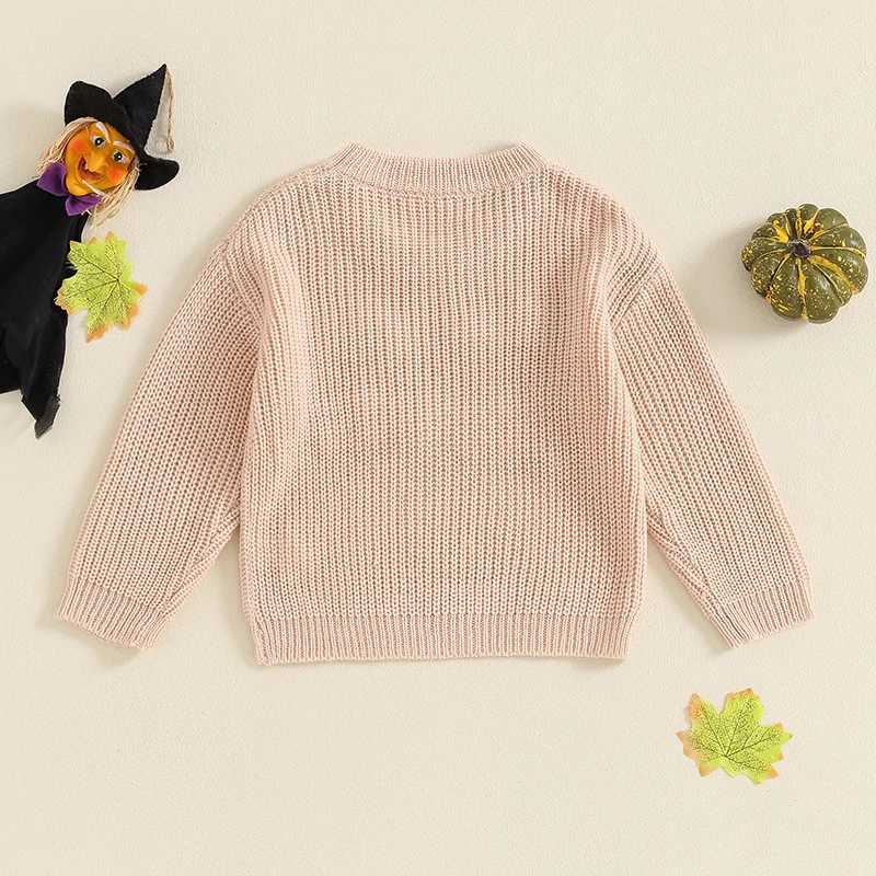 FOCUSNORM 0-3Y Baby Boys and Girls Halloween Sweater Letter Pumpkin Embroidery Staff Neck Long Sleeve Floral Top W240820