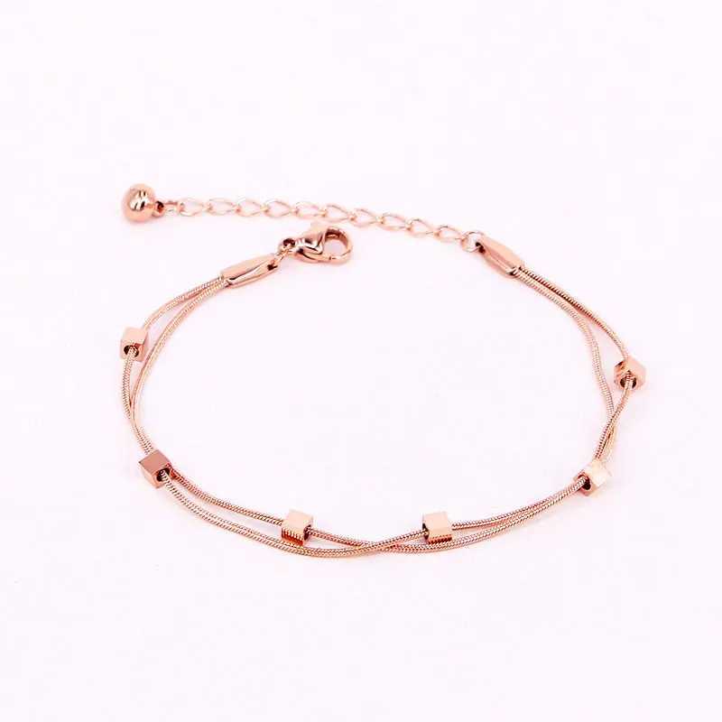 New Design Double Snake Bone Chain 6 Cubes Ankle Stainless Steel Gold Ankle Gift Jewelry Wholesale for Women and Girls W240815