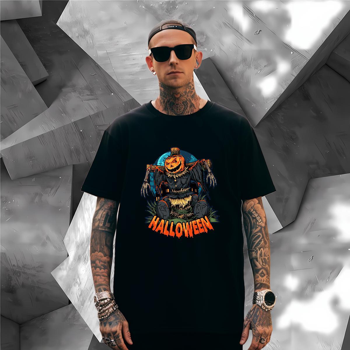 Loose Fit T-Shirts for Men halloween Breathable Soft Casual Beach Black Oversized 230g 100% Cotton Couples T Shirts DIY Tee Shirt