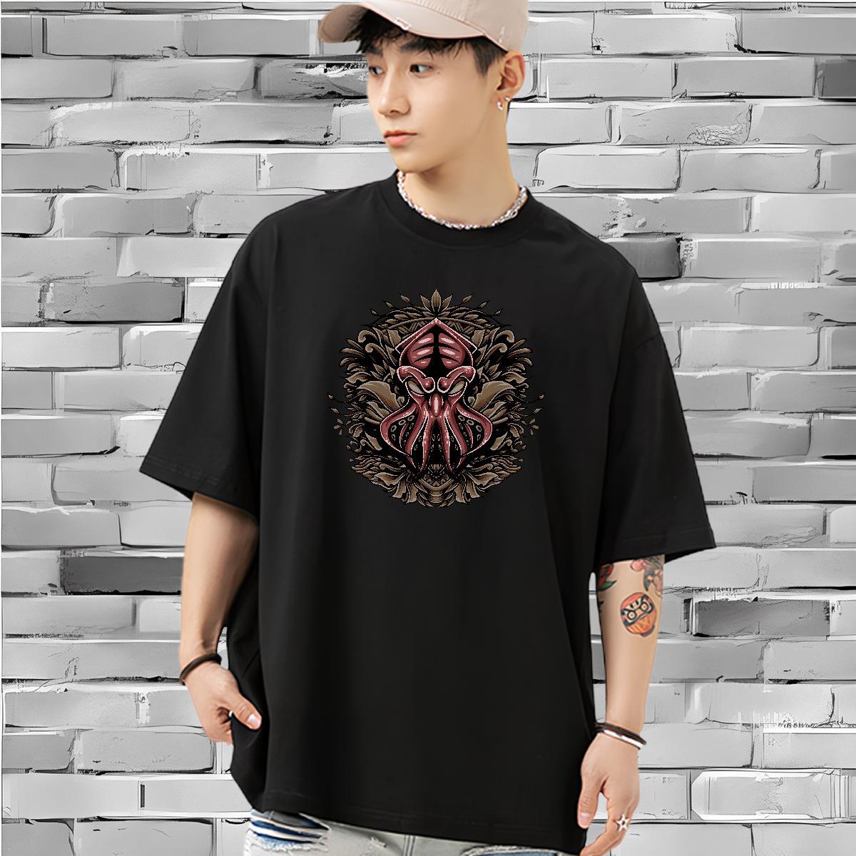 Fashion Design Tshirt for Man Woman octopus Sports Casual 230g Pure Cotton Tops Breathable Crew Neck Brand T-Shirts for Men Asian Size