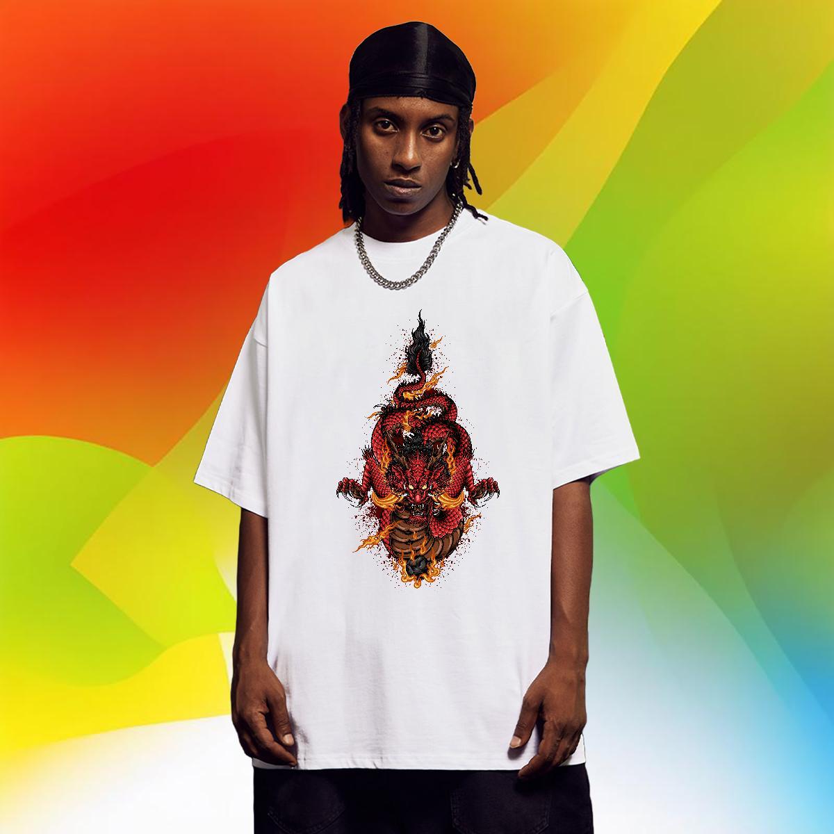 Comfortable Men Tops Tees High Street Hip Hop 100% Cotton 230g Graphic Pure Cotton dragon head Men T Shirts New Designer Polos
