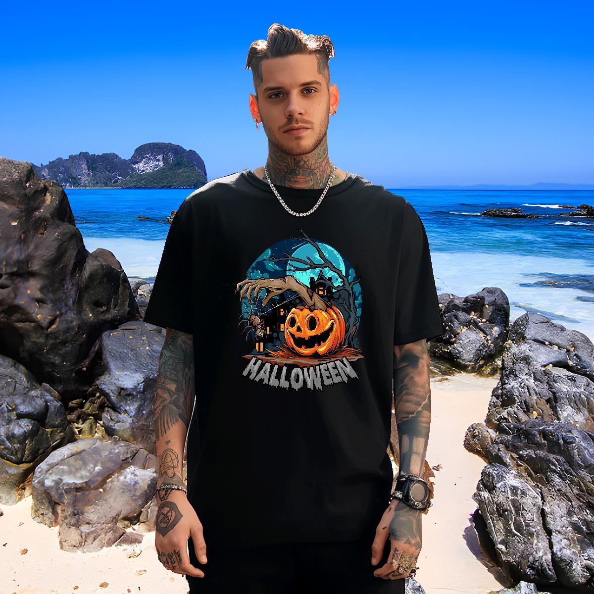 Cool Design T Shirt For Man pumpkin Breathable Crew Neck Casual Black White 230g 100% Cotton Men Clothes T-Shirt Fashion Casual Tees Shirts