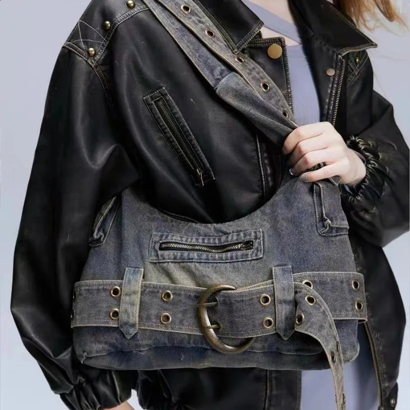 Fashion Y2k Underarm Bag Trendy Women Vintage Belt Zipper Shoulder Bags Casual All Match Denim Handbags Femme 240819 c07d 4