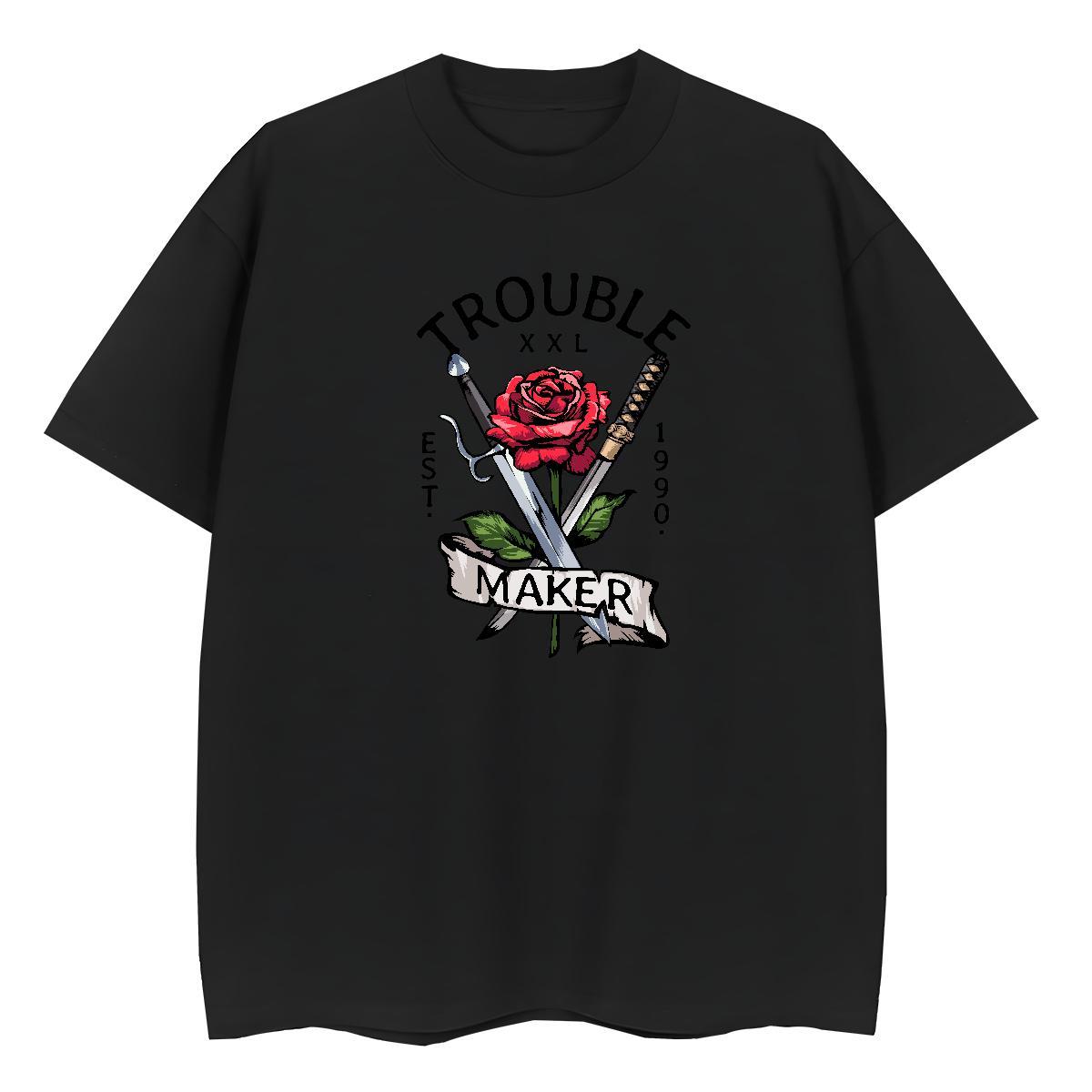Free Shipping Men Clothes T-Shirt flower Summer Casual 100% Cotton 230g Tshirts Breathable TOP Quality T shirt Black Oversized