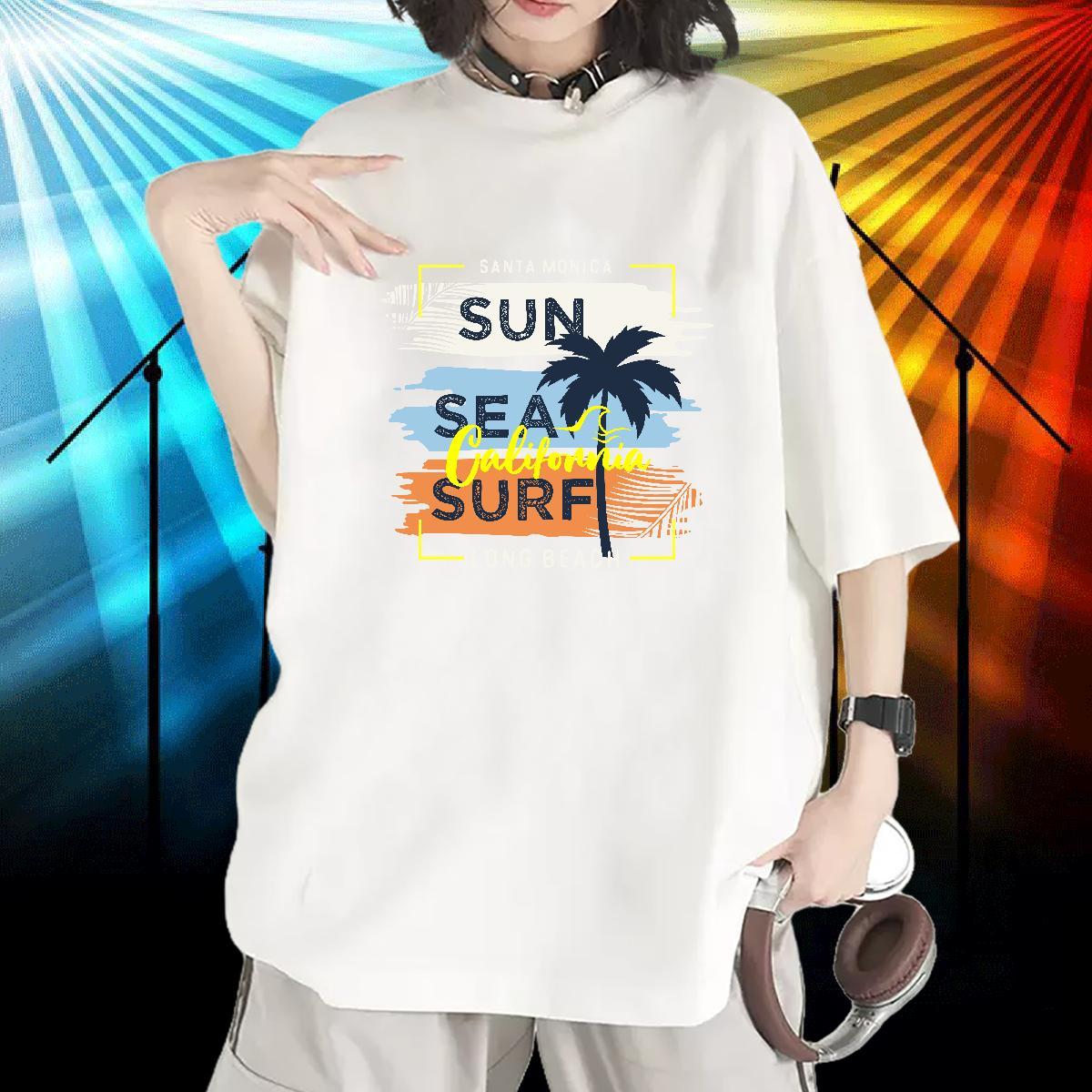 2024 Women Tshirts Spring Summer Short Sleeve O-Neck Tops Tees 5A 230g Pure Cotton tree Black Oversized T-Shirts for Women