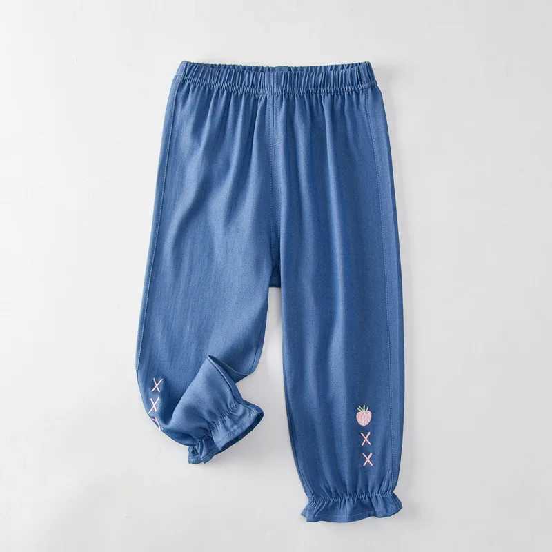 Baby Girl Jean Anti Mosquito Pants Preschool Strawberry Pants 2024 Summer Children Thin Trouser Casual ClothingW240819