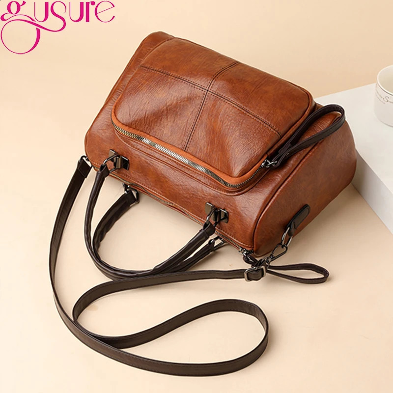 Gusure Women Casual Tote Handbags High Quality PU Leather Ladies Boston Shoulder Bags Fashion Female Top Handle Messenger 240819