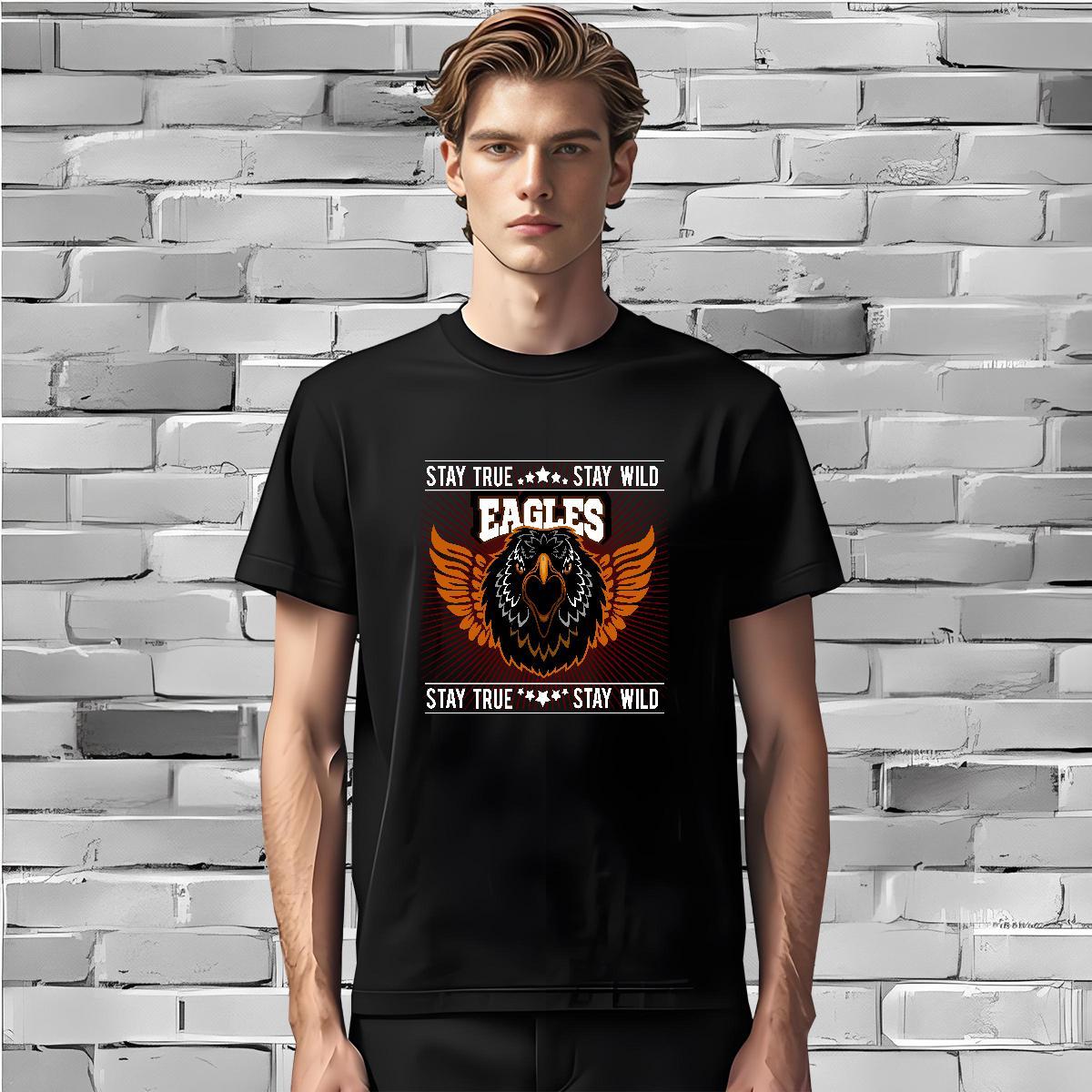 Fashion Men Tshirts eagle Street Wear 230g Cotton Tees Shirts Crew Neck Breathable High Quality T Shirt For Man Cartoon Print