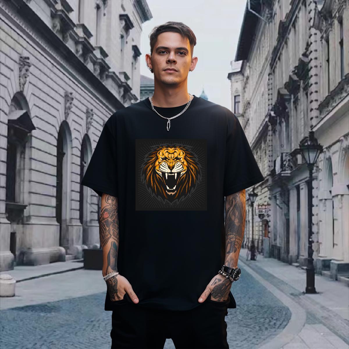 T shirt 230g 100% Cotton lion Daily Outfit Breathable Crew Neck DIY Printed Men Tshirts Custom Classic Tops Shirt