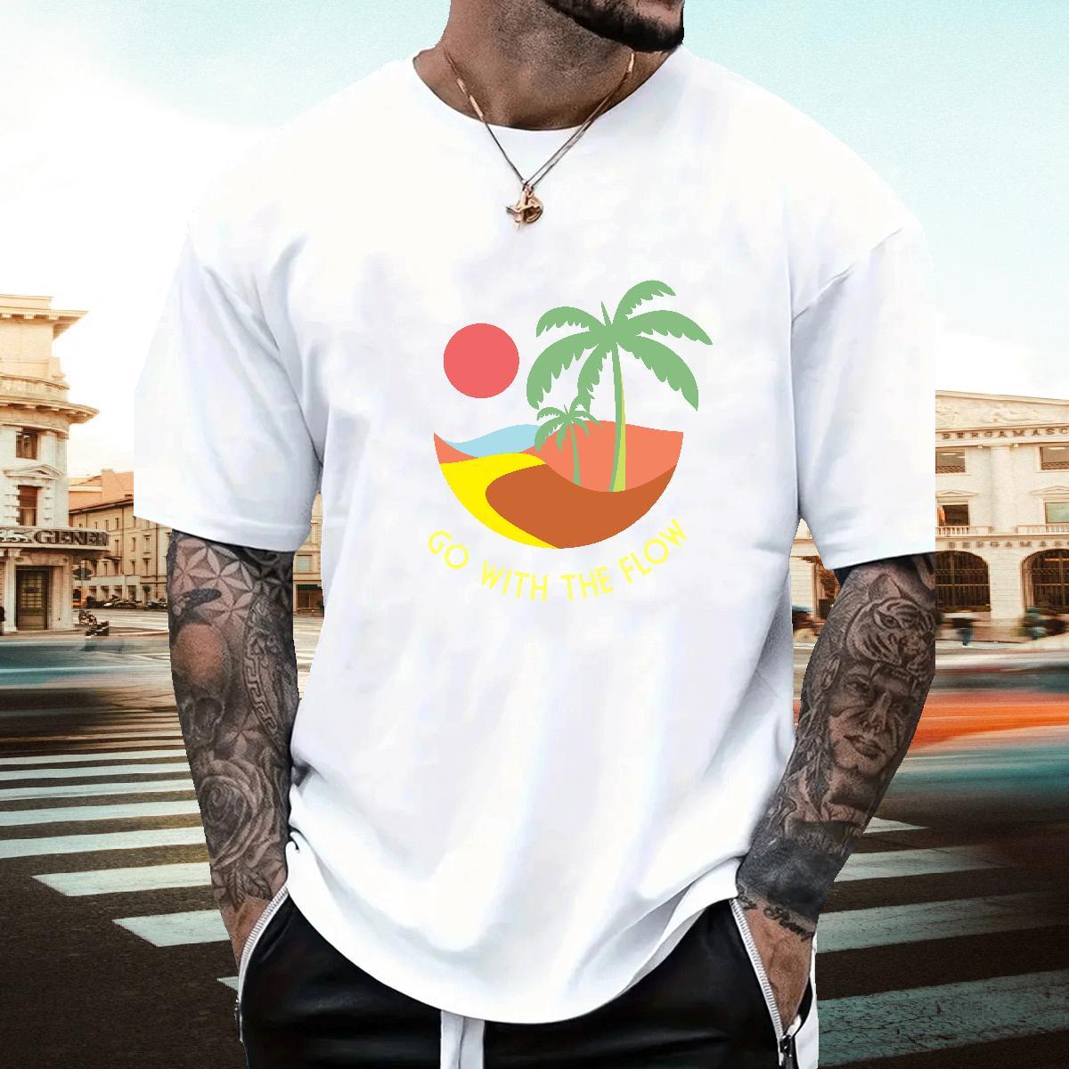 Loose Men Tops Tees Spring Summer 230g 100% Cotton DIY Logo Oversized O Neck Short Sleeves wave Mens T Shirts Fashion Design Polos