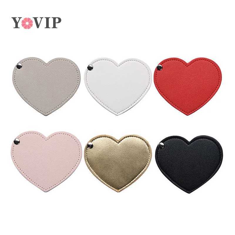 Mini Heart Makeup Mirror Portable PU Cosmetic Mirror Folding Pocket Compact Mirror Travel Accessories Y240819