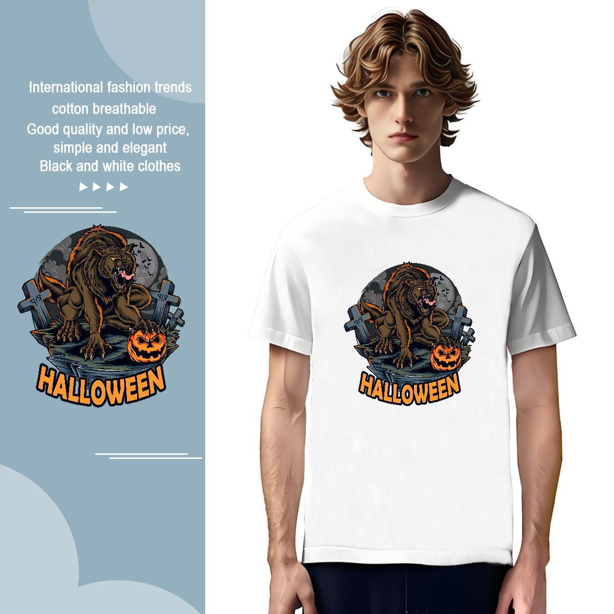 Brand T Shirts Men halloween Breathable Short Sleeve High Street Hip Hop Floral Print 230g Pure Cotton Mens Tshirts Fashion Design Tops