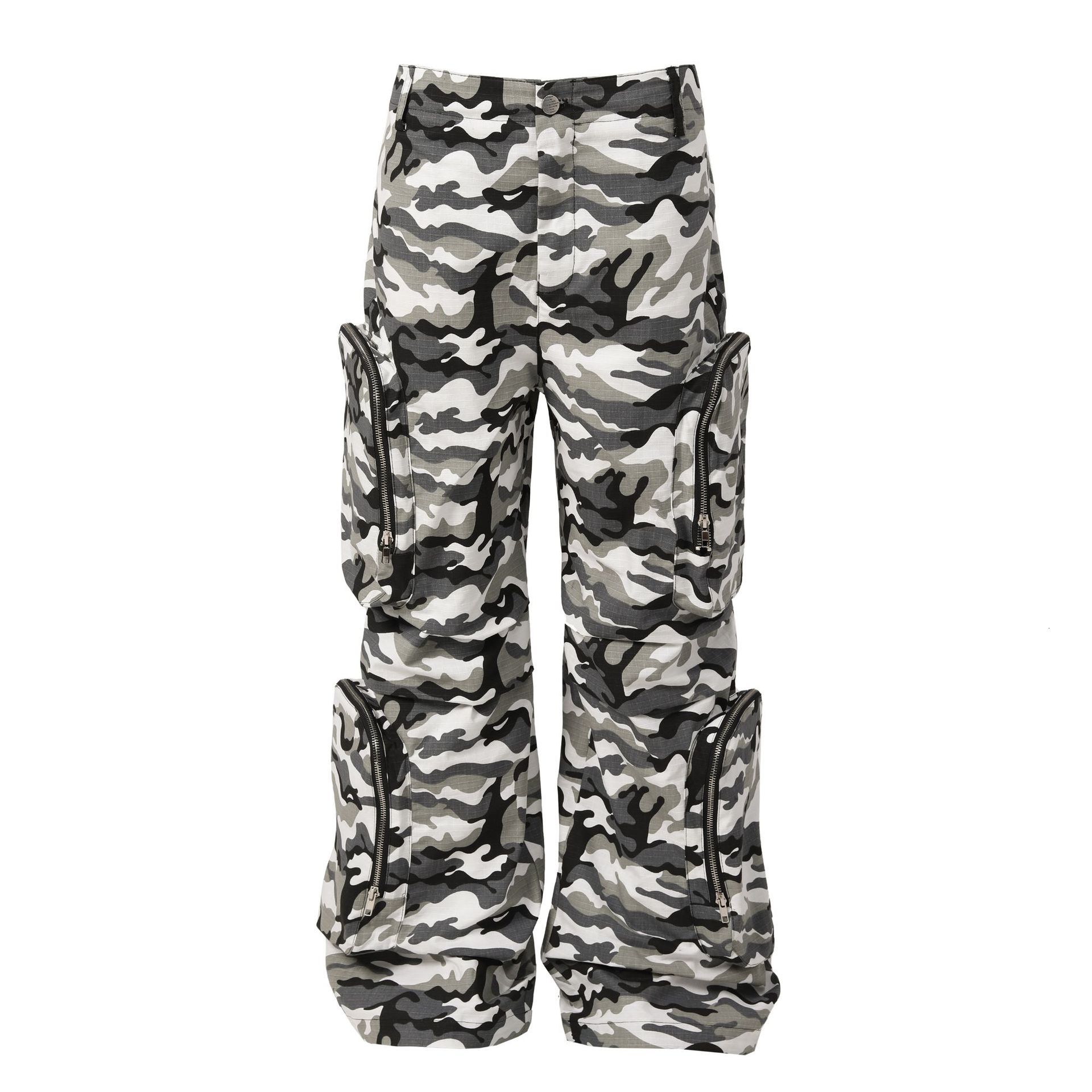 New American Snow Camouflage Amikage Multi Pocket Design Casual Wide Leg Workwear Pants