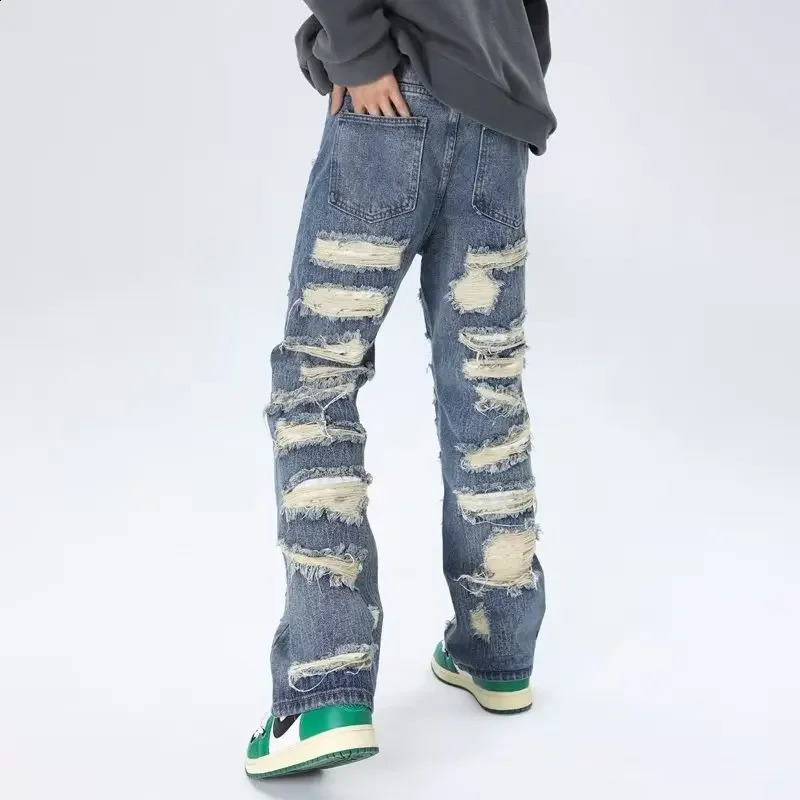 4Ropa Grunge Y2K Streetwear Baggy Stacked Ripped Jeans Pants Men Clothing Straight Women Hip Hop Denim Trousers Moda Hombre 240819