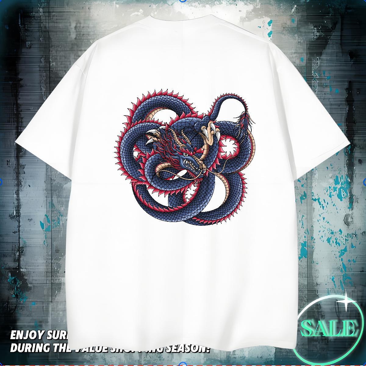 T-Shirts for Men 100% Cotton 230g dragon Daily Outfit Short Sleeve Soft Cartoon Printing L-4XL Tshirt for Man Woman Customized High Quality Tops Tees