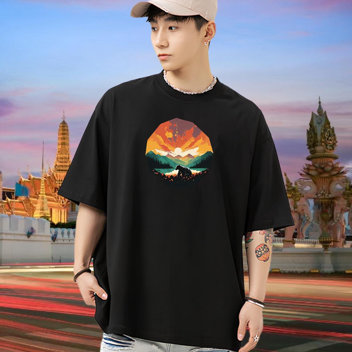 Wholesale Men Tops Tees bear Street wear Hip Hop 230g Pure Cotton Top Tees O Neck Short Sleeves Cool Design T Shirt For Man DIY Anime