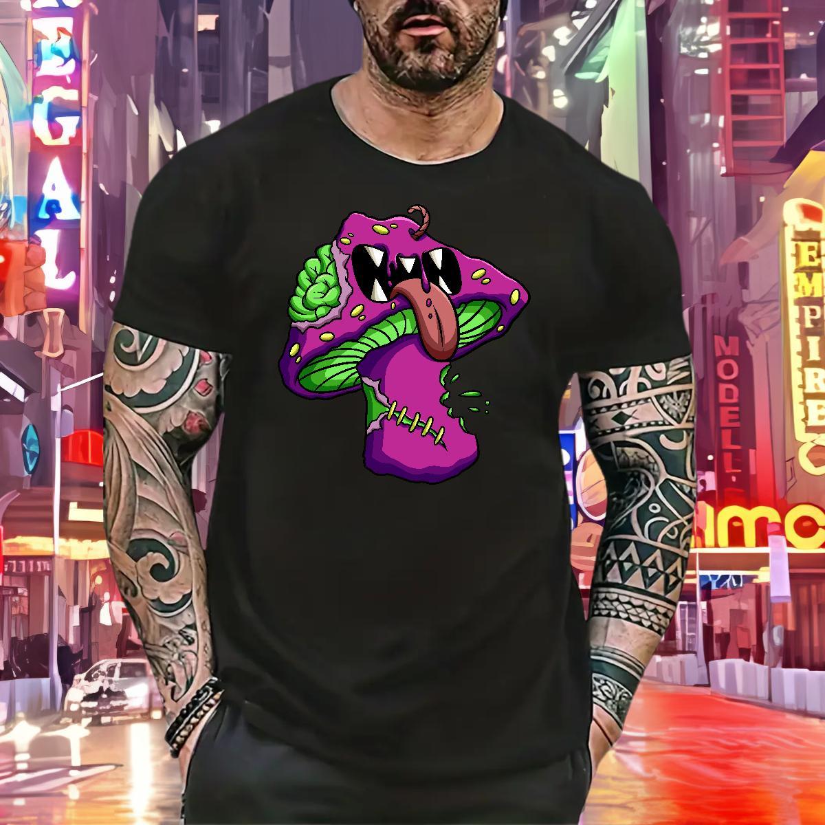 2024 DIY Men Tshirts mushroom High Street Hip Hop 100% Cotton 230g Wear Pure Cotton Cool T-Shirts Floral Print