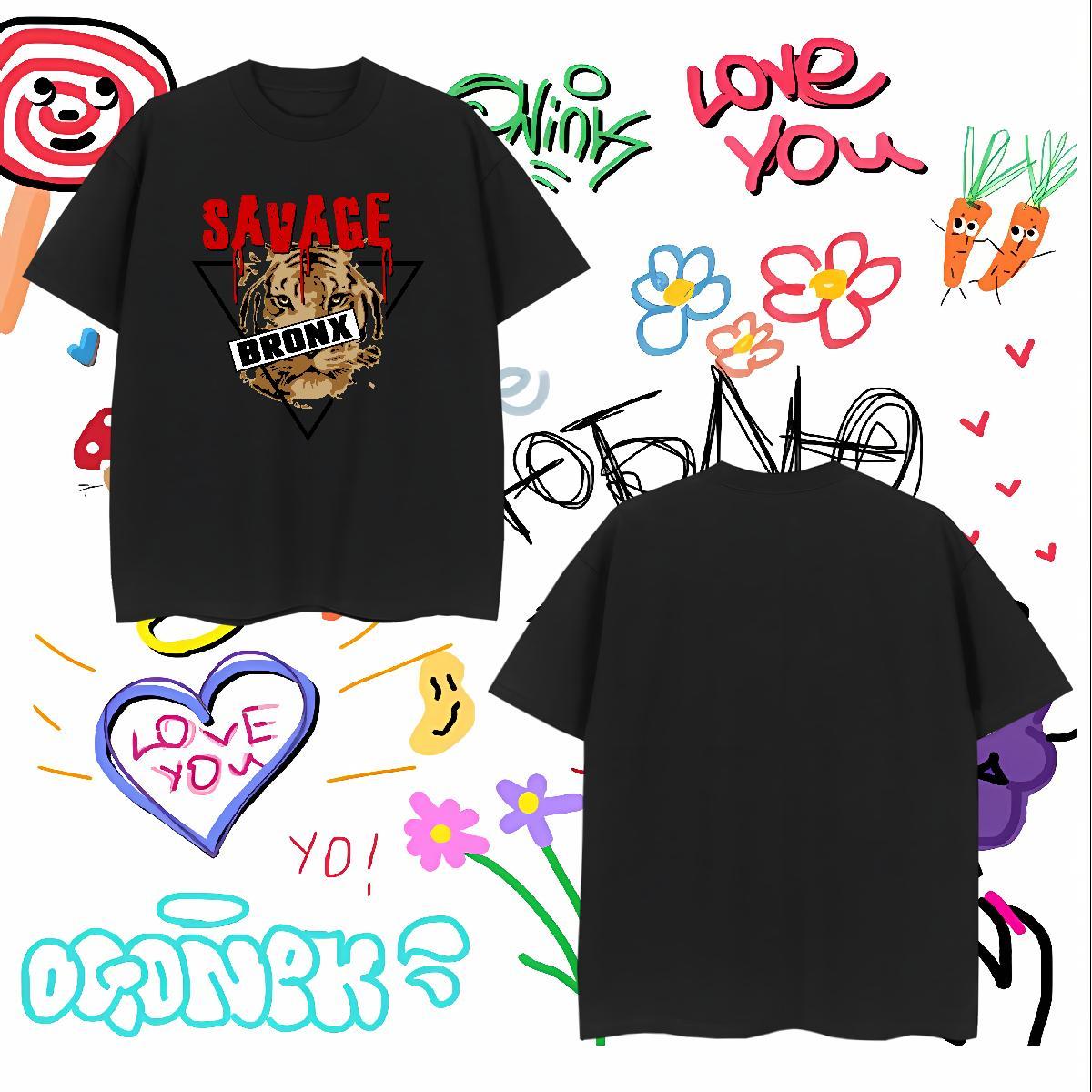 Fashion New Tshirts tiger Sports Casual 230g 100% Cotton Wear Breathable Short Sleeve Loose Fit Mens T Shirts Asian Size
