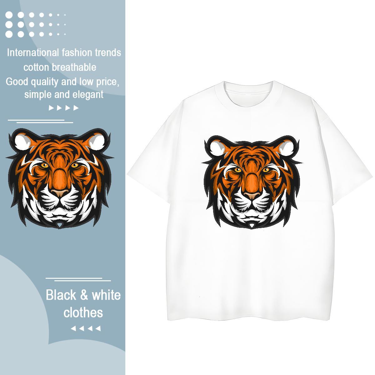 Loose T-Shirts for Men tiger Breathable Short Sleeve High Street Hip Hop White Plus Size 100% Cotton 230g Men Tops Tees Stylist Clothings