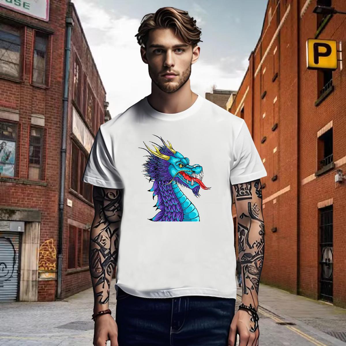 T-Shirts for Men 230g 100% Cotton dragon Anime Printing Street Breathable Crew Neck Oversized Men Tees DIY High Quality Polos