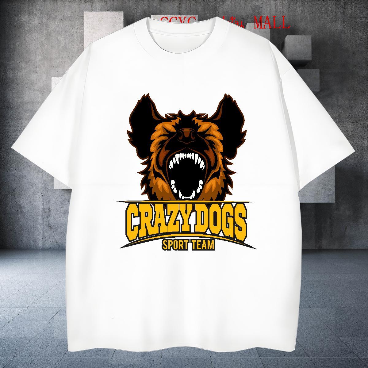 Comfortable T shirt crazy dog Breathable Crew Neck Summer Casual Oversized 4XL 230g Pure Cotton Tshirt for Man Woman Stylist Top Tees