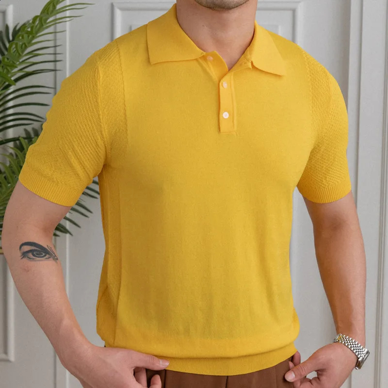 Top Quality Solid Color Polo Shirt Camisa Hombre Polo Shirt Men British Slim Lapel Summer Man Ice Silk Short Sleeve Knitted Polo 240820