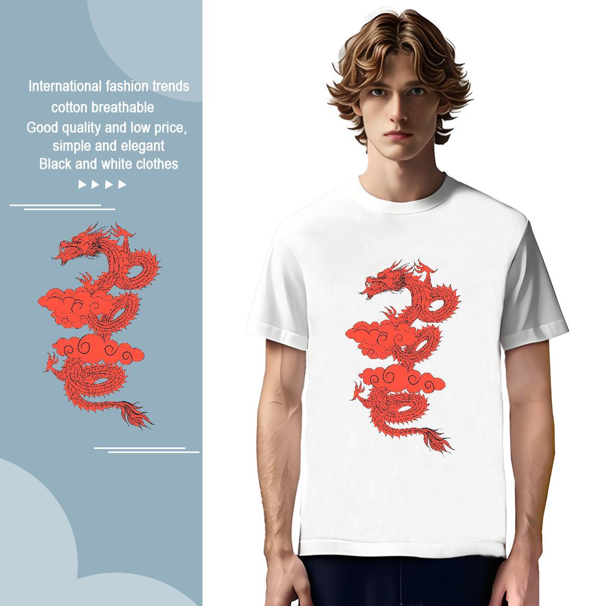 Man T Shirts 230g 100% Cotton dragon Summer Casual Breathable Short Sleeve Customized Tshirts Designer Fashion Wholesale Clothes