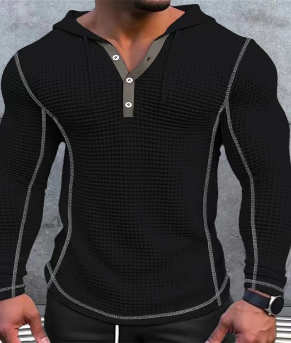 Waffle cotton ultrathin hoodie fashionable hiphop street sweater mens breathable sports jacket casual long sleeved S3XL 240819