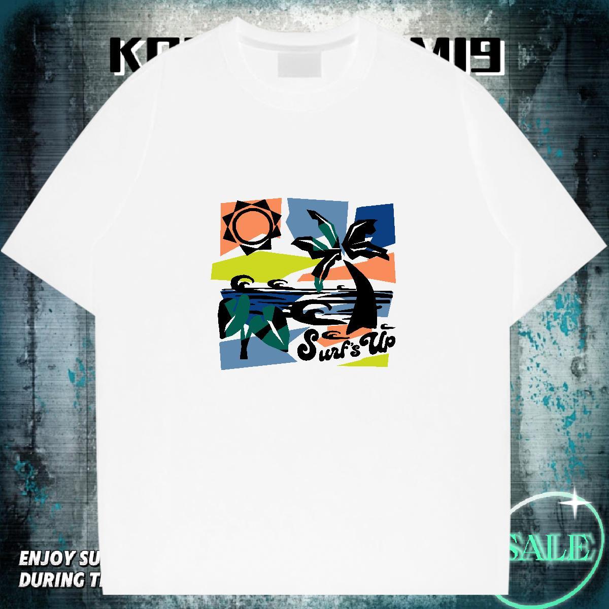 Comfortable Men Clothes T-Shirt Summer Casual 230g Cotton Graphic O-Neck Short Sleeve beach T-Shirts 2024 Tops Tees
