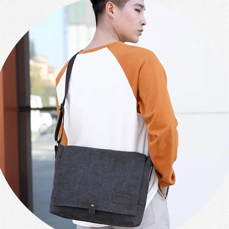 Mens Canvas Messenger Shoulder Crossbody Bags Man Fashion Cross Body Bag Casual Solid high workmanship Male Bag bolso 240819